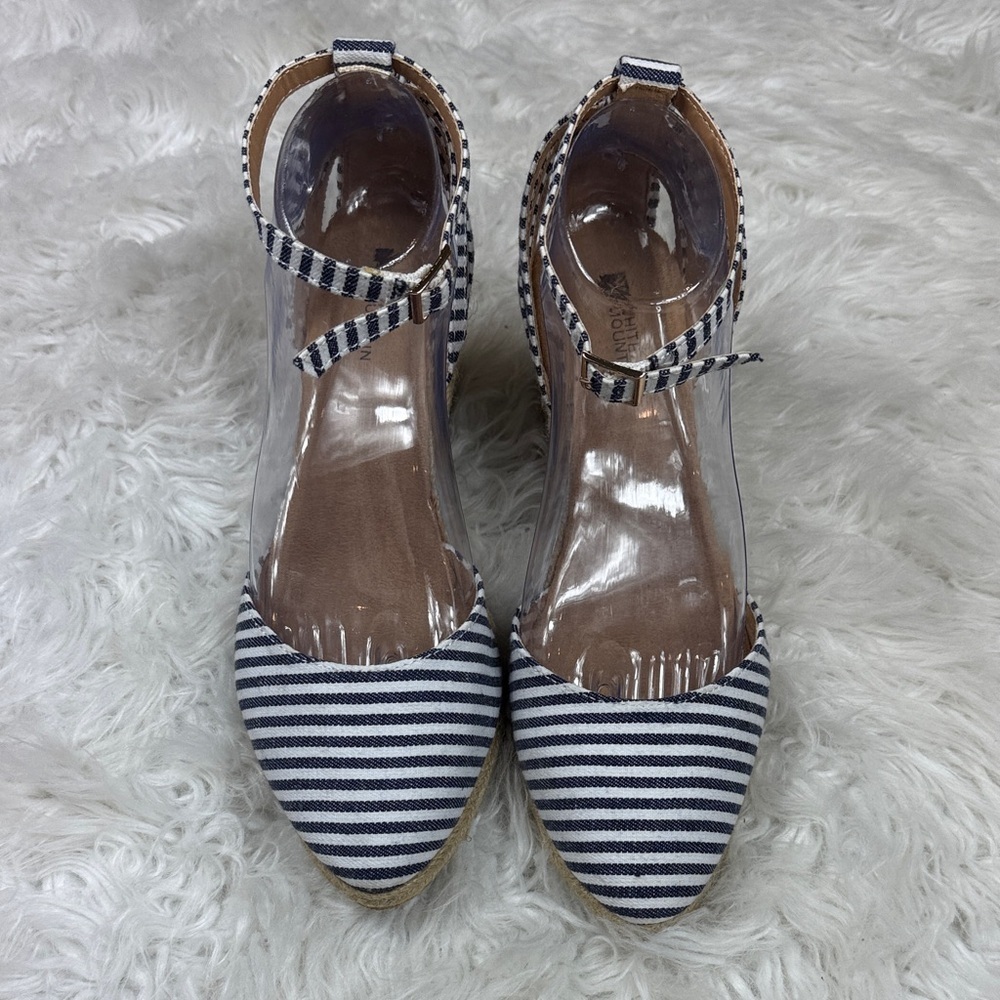 White Mountain Navy Striped Espadrille Wedges - Picture 2 of 5